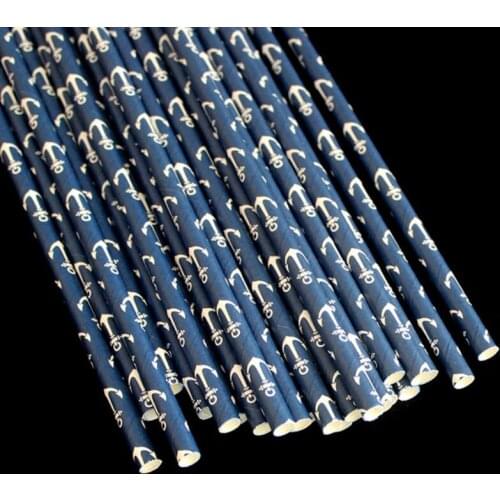 White Anchor Navy Paper Straws Marine Wedding Kids Birthday Baby Shower Party Decoration Free Shipping LX9304