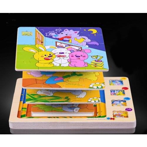 Wooden Animals Scene Multilayer 3D Stories Jigsaw Puzzles Baby Educational Childhood Intelligence Games Kids Toys for Children