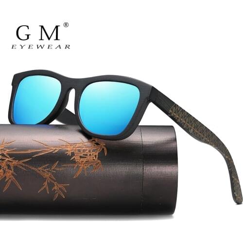 GM Wood Sunglasses Engrave Name Grey Polarized Lens Retro Bamboo Sunglasses With Gift Box gafas de sol hombre Dropshipping OEM