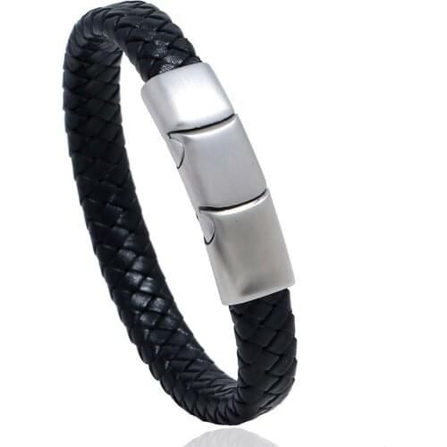 European and American Creative Steel Color Stainless Steel Mens Leather Bracelet Magnetic Titanium Steel Jewelry