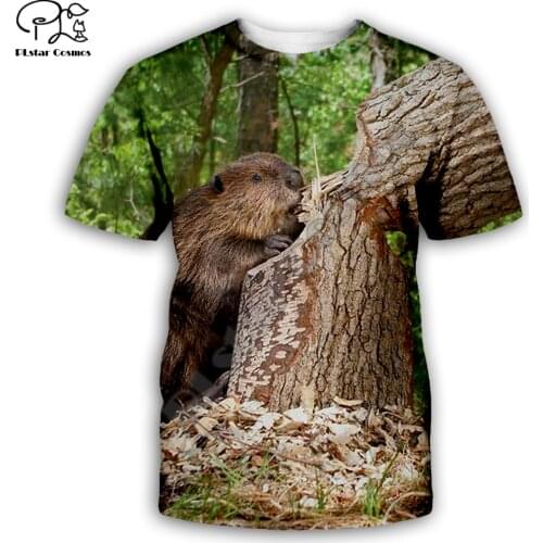 PLstar Cosmos Summer Unisex Tops Tees Beaver dam and tree T-SHIRT For Men Women Short Sleeve O-neck Tee Tops XS-7XL