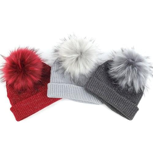 Geebro Child Cute Silver Line Knitted Beanie for Kids Girl Shiny Skull Cap Solid Color Casual Warm Winter Hat for Children