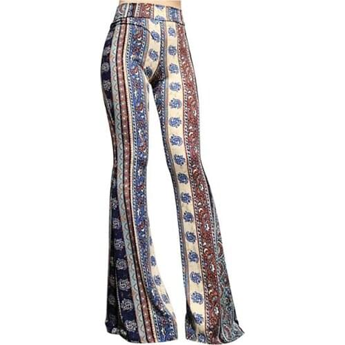 Boho Geometric Print Flare Leggings Athletic Pants Vintage Flare Pants Women Sexy Bodycon Trousers Casual Bell Bottom Leggings