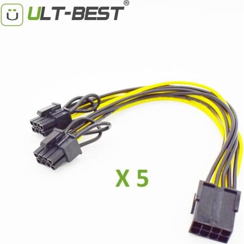 ULT-Best 5pcs/lot PCI-E PCIE 8p Female to 2 Port Dual 8pin 6+2p Male GPU Graphics Video Card Miner Power Extension Cable Cord