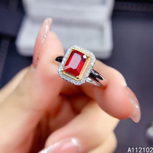 KJJEAXCMY fine jewelry 925 sterling silver inlaid natural ruby Girls classic Chinese style new burnt gem square ring support tes