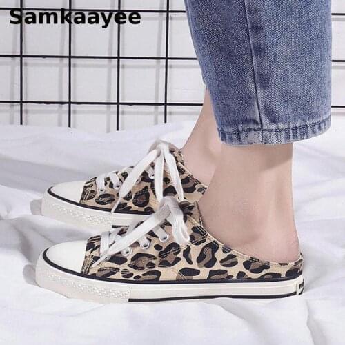 Size 35-40 Womens Flats Shoes Spring Autumn Female Canvas Sneakers Mujer Leopard Slippers Lace-up Breathable Casual Zapatillas 3