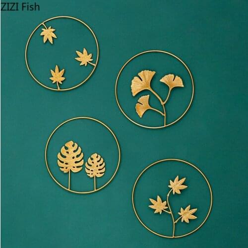 Round Golden Ginkgo Leaf Wall Hanging Abstract Metal Leaf Hanging Ornaments Wall Hanging Pendant Background Wall Room Decoration