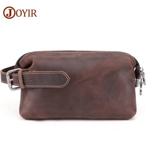 JOYIR Genuine Leather Men Clutch Wallet Male Card Holder Crazy Horse Leather Cigarette Long Purse Pouch Big Capacity Handy Bags