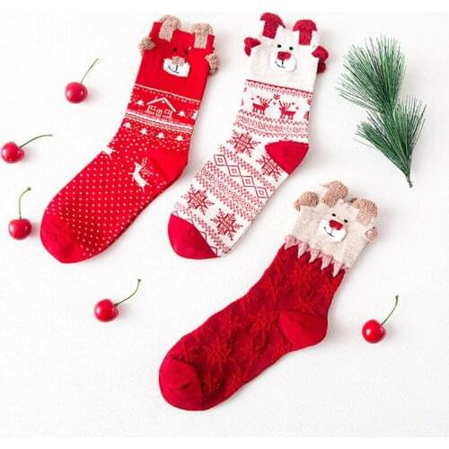 Soft Cotton Women Socks Winter Warm Christmas Stereo Socks Cute Santa Claus Deer Socks For Christmas New Year Gifts