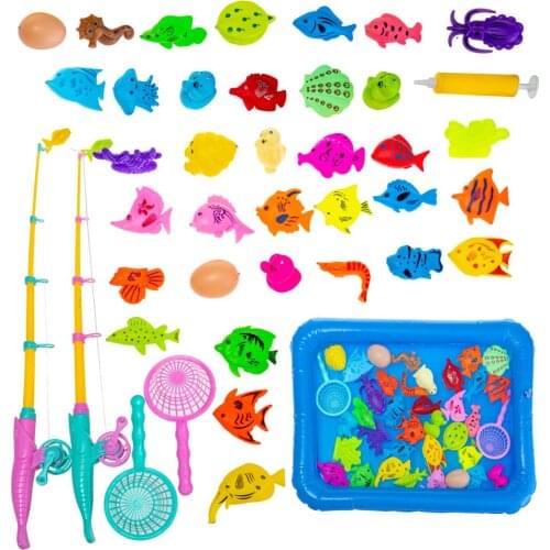 14-26pcs Kids Magnetic Fishing Toys Set with Inflatable Pool Net Magnet Fishing Rod Funny Classic Toys for Children Gift