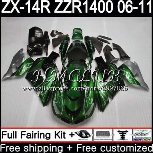 Kit For KAWASAKI NINJA ZX 14R green silvery 2006 2007 2008 2009 2010 2011 68HC.14 ZX-14R ZZR1400 ZX14R 06 07 08 09 10 11 Fairing