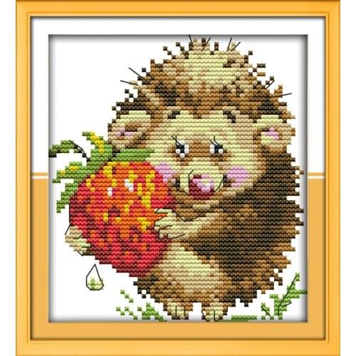 The hedgehog and strawberry cross stitch kit 14ct 11ct count print canvas stitching embroidery DIY handmade needlework plus