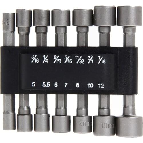 14pcs Pneumatic Strong Power Nut Driver Drill Bit Set 1/4" Hex Shank SAE Metric Socket Wrench Screw One-piece Hand Tool Kit