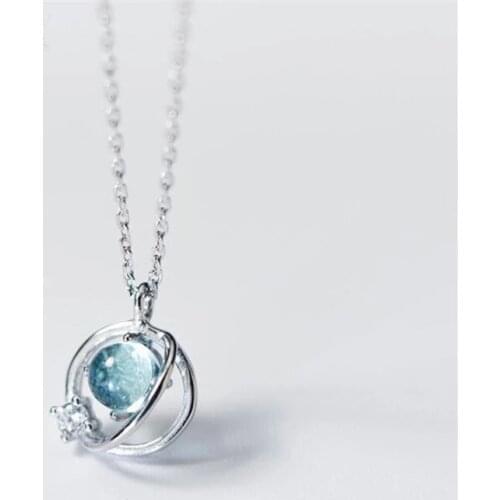 New 925 Sterling Silver Blue Aurora Planet Necklace Temperament Fashion Sweet Simple Jewelry DZ815