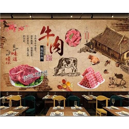 Beibehang Wall wallpaper 3d mural Vintage brick wall inside fresh beef restaurant catering background wall decoration wallpaper