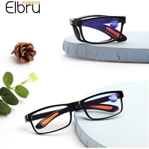 Elbru Foldable Anti Blue Light Reading Glasses Ultralight Black Frame Clear Lens Presbyopia Glasses Men Women Diopters 1.0 4.0