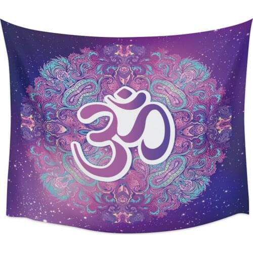 Ohm Symbol India Purple Mandala Chakra Wall Hanging Bedspread Coverlet Tapestry Wall Art Bedding Scarf Throw Towel Decorative