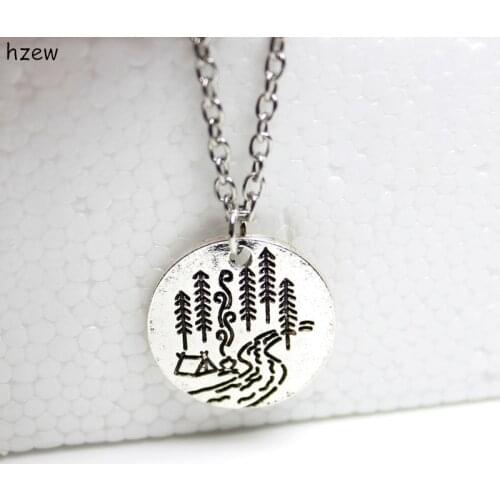 Hzew Lovely camping pendant necklaces A river runs through it tree house camping necklace Lover Gift Live the simple life