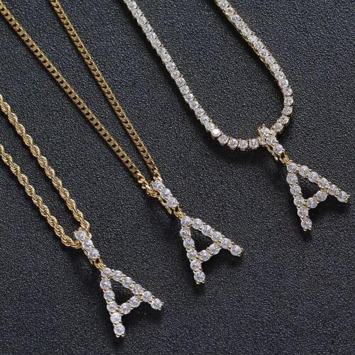 Zircon Tennis Initials Letters Necklaces & Pendant for Men Women Gold Silver Color Fashion Hip Hop Jewelry with Tennis Chain