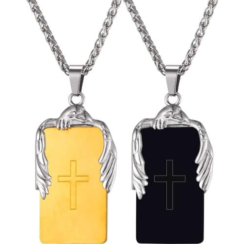 Collare Cross Dog Tag Pendant Men Gold/Black Color 316L Stainless Steel Eagle Necklace Women Christian Hawk Jewelry P817