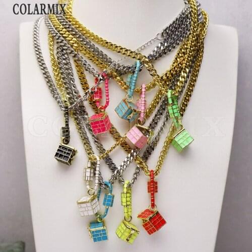 4 Strands Geometric pendant Necklace metal Chain Handmade jewelry necklace for women Mix color pendants accessories 6237