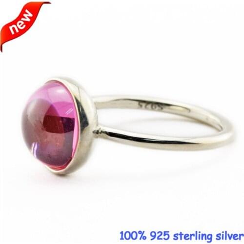 Fits European Jewelry Poetic Droplet Silver Rings with Pink CZ New 100% 925 Sterling Silver Jewelry DIY Wholesale 09R077A