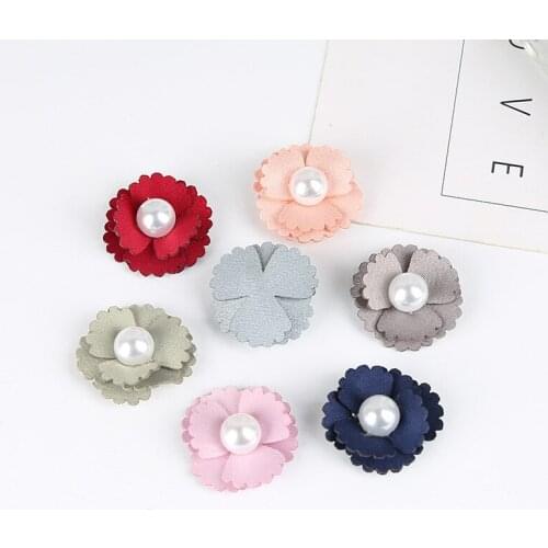 50pcs/lot Chiffon Fabric Sun Flower With pearl in center For Girls Hair Accessories Hand Craft DIY