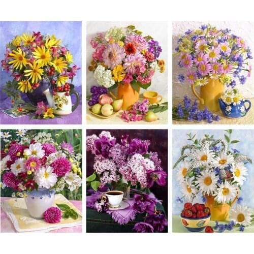 Full Drill Plant Flower Vase 5D DIY Diamond Painting Cross Stitch Embroidery Diamond Mosaic Art Living Home Room Decor