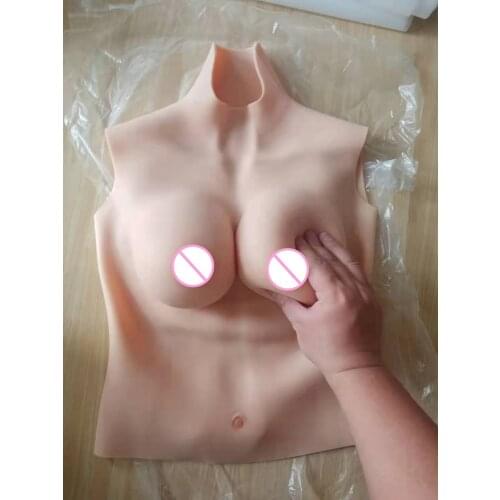 Half Bodysuit C CUP High Collar Neck Fake Artificial Boobs Realistic Silicone Breast Forms Crossdresser Shemale Drag Queen 4G