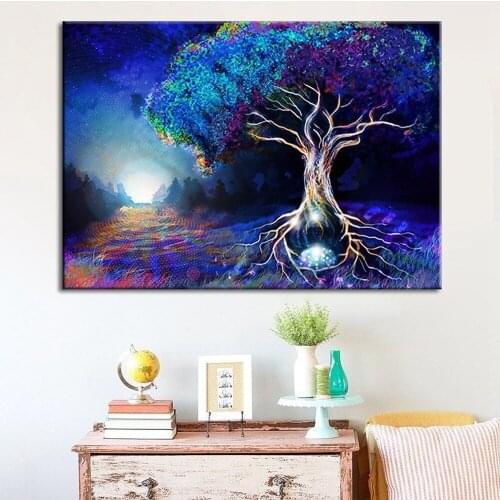 Psychedelic Forest Poster Coloured Fantasy Scenery Canvas Painting Home Decor Pictures Living Room Bedroom Wall Art Painting