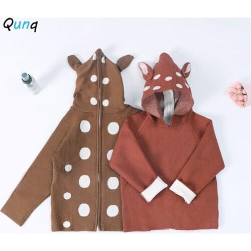 Qunq Hooded Kids Sweater Dot Winter Spring Children Tops Clothes 1 2 3 4 5 Year Toddler Boys Knitted Outerwear Girls Shirts