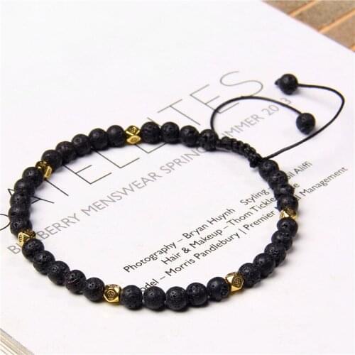 Handmade 4mm 6mm Natural Volcanic Stone Beads Bracelet Black Lava Men Braided Bracelet Essential Oil Diffuser Bangles for Women