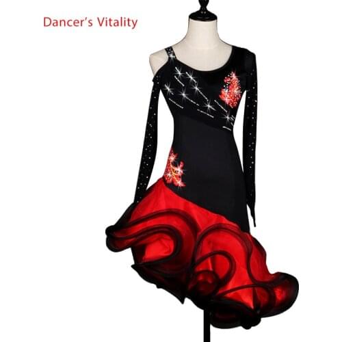 Sexy dress latin dance clothes for women latin dance flowers long sleeves dress girls latin dance dress Cha-cha dance dress