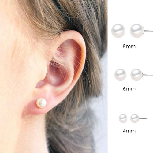 1pair Korean Style 4/6/8mm Pearl Stud Earrings for Stainless Steel Needle Hypoallergenic Earings Women Men Ear Piercing Jewelry