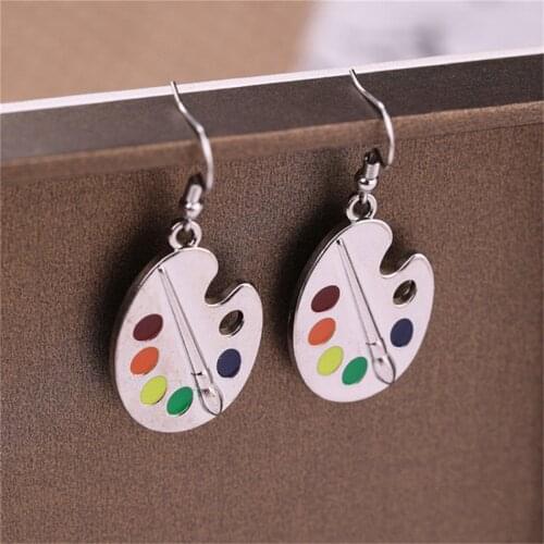Boho fashion Artist Paint Earrings Creative Paint Brush and Colorful Paint Palette Drop Earrings Cartoon Paint Jewelry