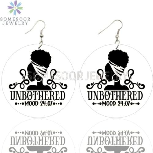 SOMESOOR Unbothered Mood 24:7 Afro Natural Hair Wooden Drop Earrings Love Educated Black Queen Proud Loops Dangle For Women Gift