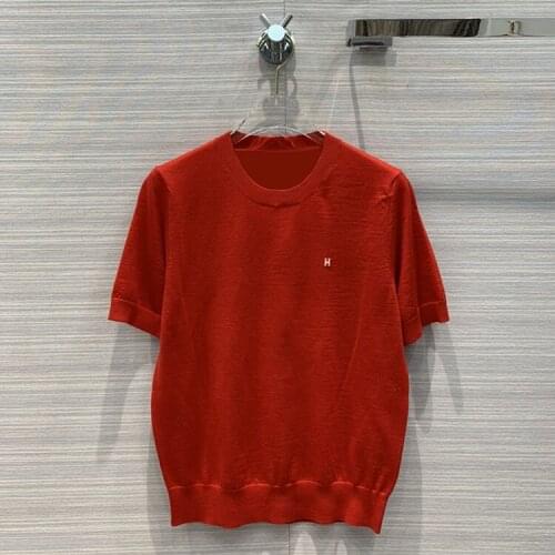 KnittedSweater Luxury 2021 Wool Early Spring Women New Simple Letter Embroidery All-match Solid O-neck Short-sleeved Sweater Top