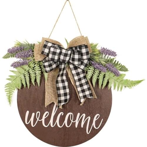 Welcome Sign Plaques Ornament Wreath Home Decoration Wooden Romantic Beautiful Front Door Country Style Hanging Plate