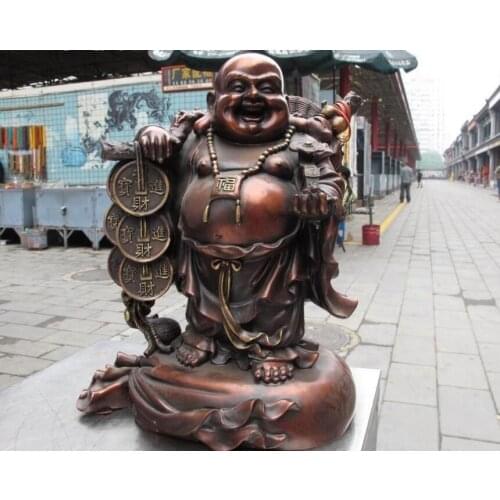 Tibet Buddhism Bronze Copper RuYi Wealth Happy Laughter Maitreya Buddha Statue