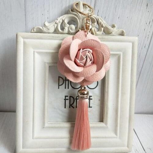 Cloth flower key Ring Chiffon tassel car key chains Lady couple bag New fashion charm flower keychain Party Gift