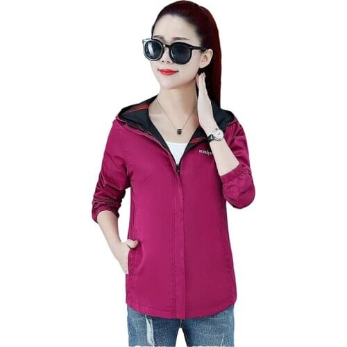 Spring women short jacket thin casual tops plus size print both sides wear fashion student long sleeve zip hooded outerwear 3315