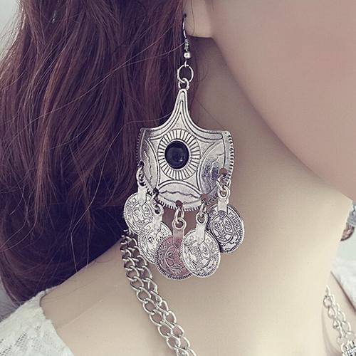 Vintage Women Tribal Chandelier Coins Long Dangle Ear Hook Earrings Jewelry hot
