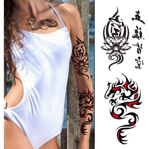 Temporary Tattoos Small Lotus Cobra Sticker Tai Chi Wild Wolf Tiger Fake Tattoo Snake Waterproof Temporary Tattoos Dragon