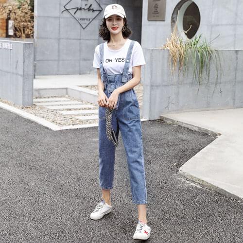 Denim Bib Women 2021 New Korean Version of Loose and Thin High-waisted Trousers Age-reducing Summer Jumpsuit