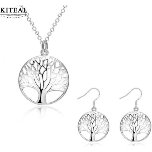 Gorgeous silver jewelry sets tree of life Necklace+ Earrings Sets for women 100% Top quality