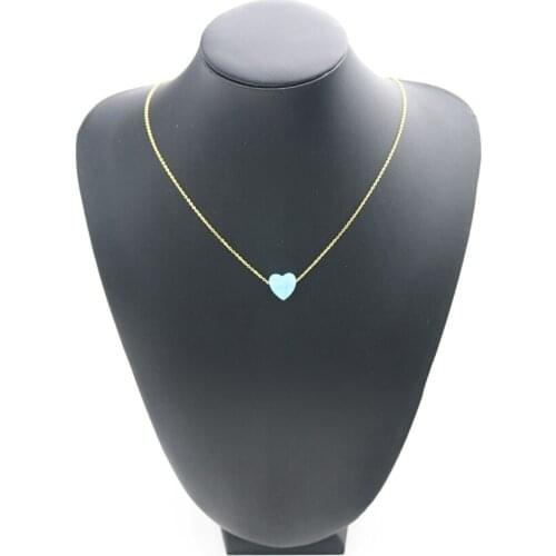 Fresh and versatile collar bone chain womens titanium steel color fast Blue Mini Love Necklace