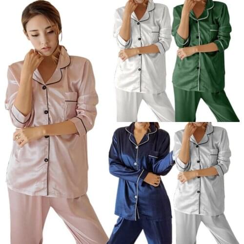 Women Girl Silk Satin Pajamas Set Pyjama Sleepwear Nightwear Loungewear Homewear Solid Color Comfortable Soft Pajama Sets 2020