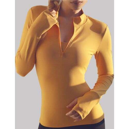 Sport Long Sleeve T Shirt Women Cropped Top Half Zipper Solid Quick Dry Gym Fitness Womens Tracksuits With Thumb Hole Workout