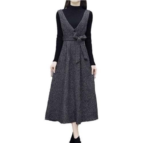 M-3XL plus-size Women Dress Sexy V-Neck Sling Sleeveless A-Line Dress Office Ladies Autumn And Winter Slim Dress DJ046