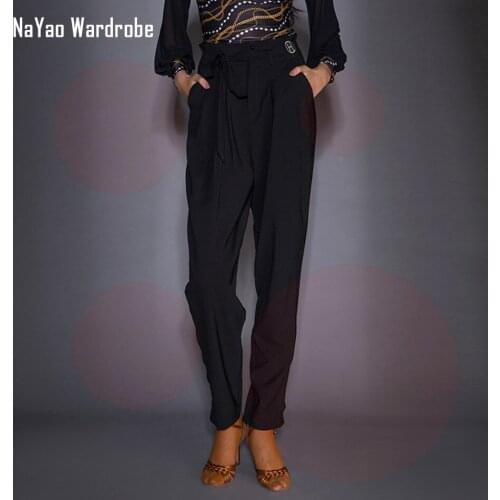 2021 New DA8001 Latin Dance Dress Women Long Black Latin Dance Pants Ballroom Samba Tango Chacha Belly Dancing Performamnce